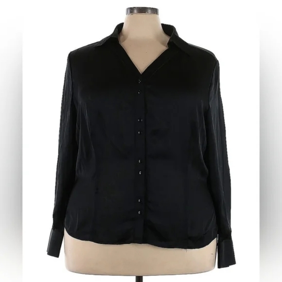 Investments II Black Sheer Button-Down Blouse Women’s Size 24 EUC - Picture 2 of 4